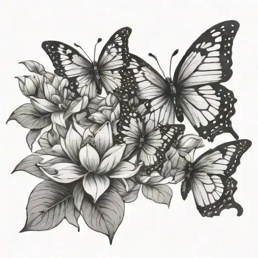 Butterflies Flying And Bloomed Lotus Flower Blooming