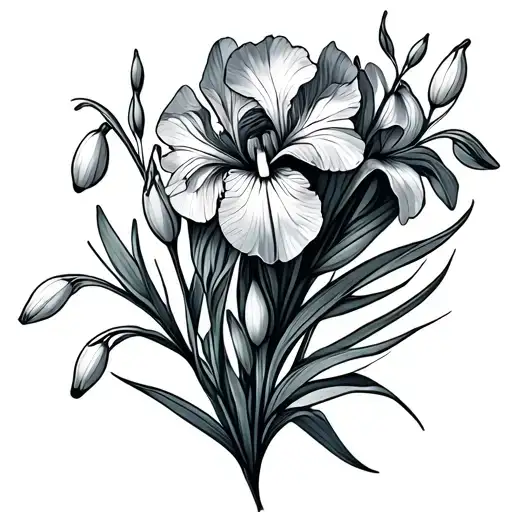 Fine Line Iris And Snowdrop Flower Bouquet