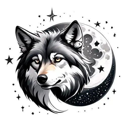 Moon And Stars And Wolf