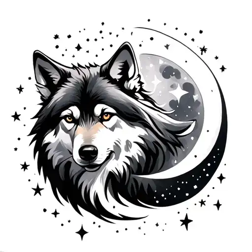 Moon And Stars And Wolf