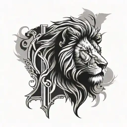 A Cross Silhouette With The Face Of A Lion Inside