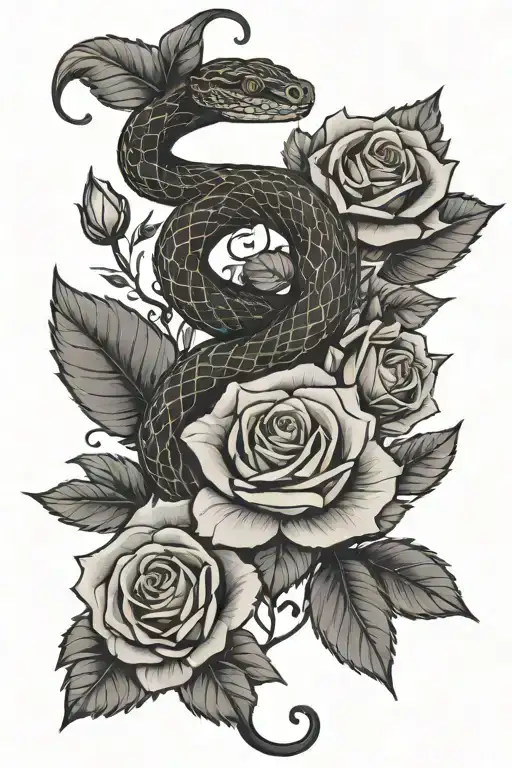 Snake And Roses And Foliage