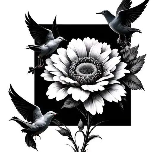Flower With Roman Numerals As Stem With Doves On The Side For A Guy