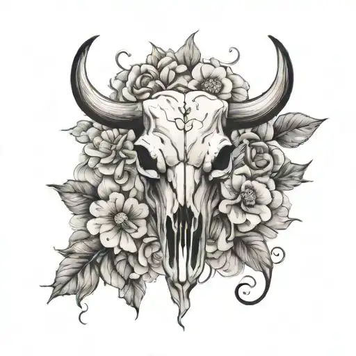 Bull Skull Surrounded By Flowers