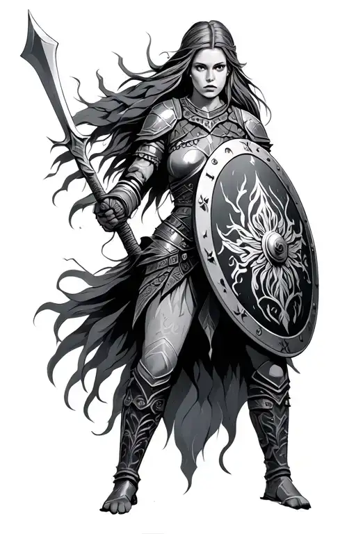 Nordic Female Warrior Wielding Shield