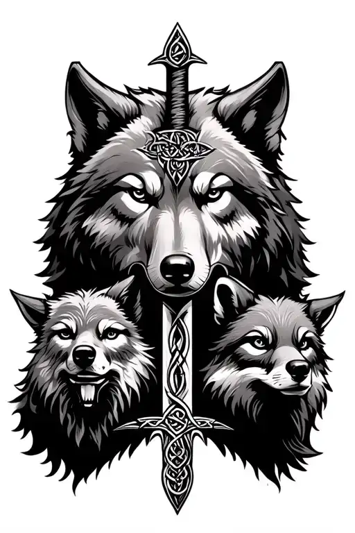 Celtic Totem With Wolf Bear And Fox Where The Totem Pole Is A Sword