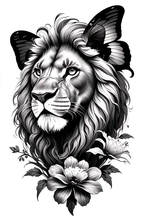 Flower Butterfly Lion Tattoo Inspired
