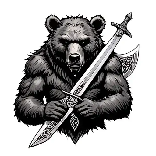 Celtic Bear Tottem With Sword And Axe On Forearm