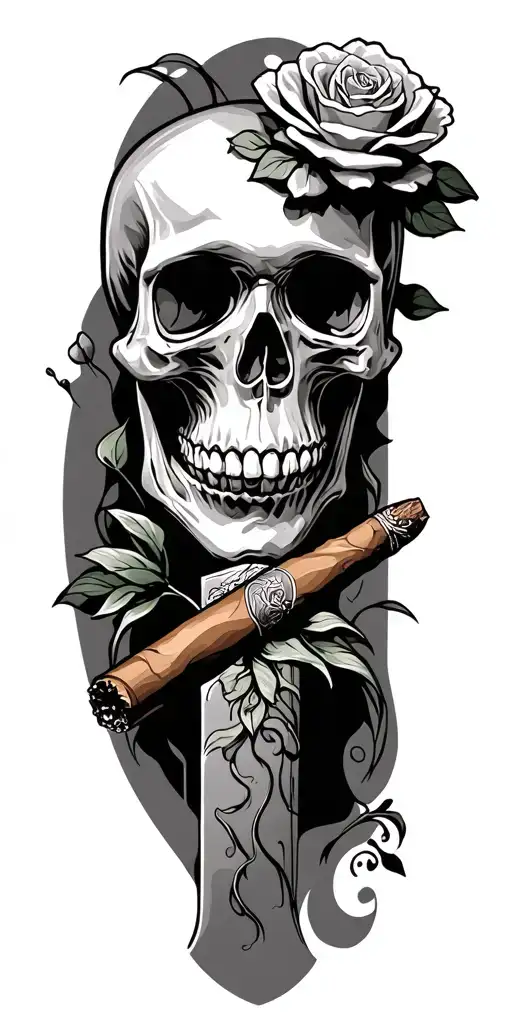 Skull And Cemetery And Cigar