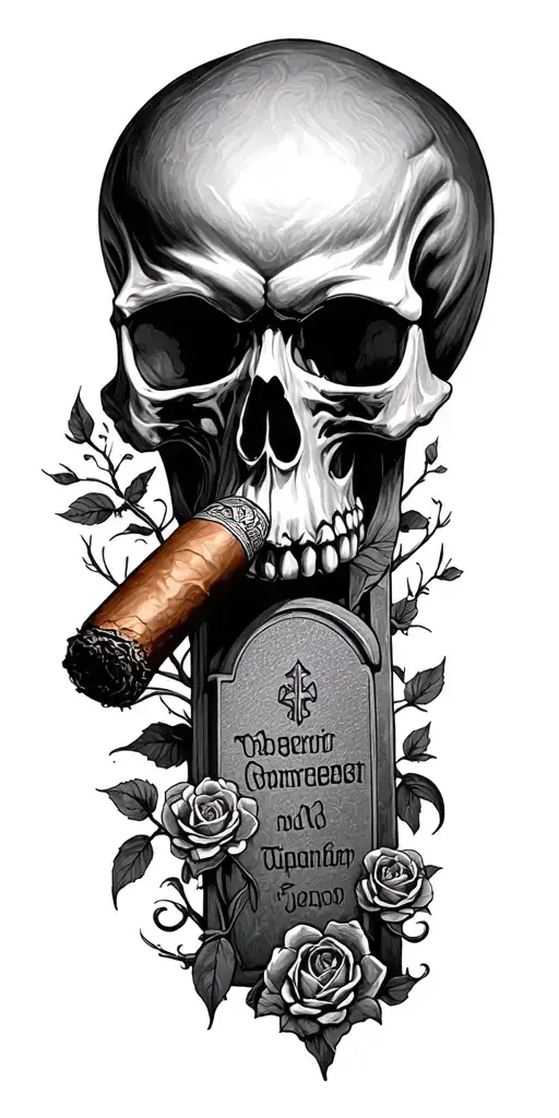 Skull And Cemetery And Dark Cigar