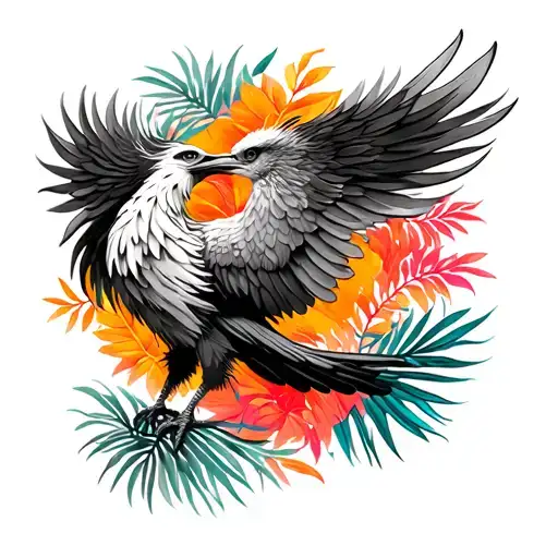 Phoenix With Colorful Tropical Background