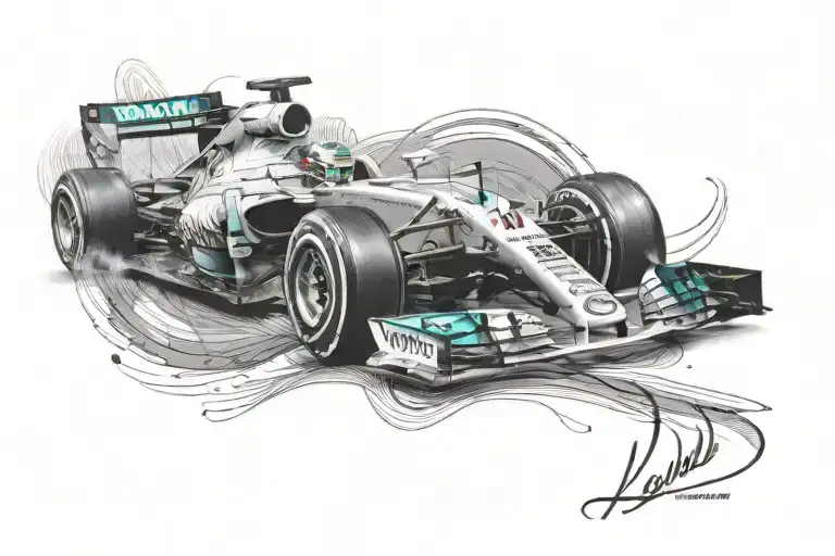 Lewis Hamilton Mercedes Formula One Car Driving Side Profile