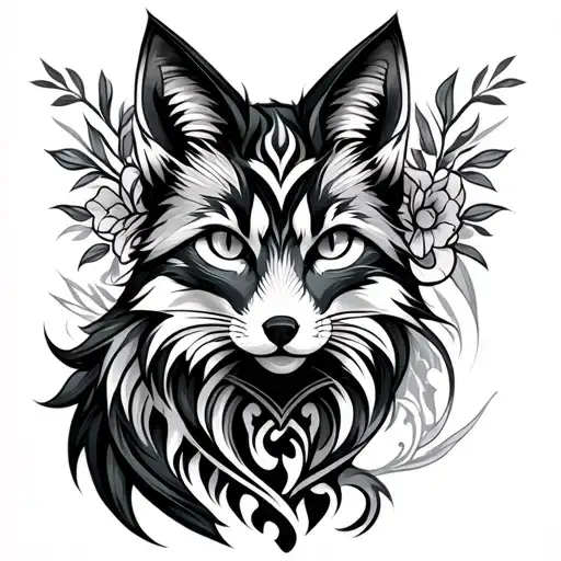 Cat And Fox Polynesian Arm Tattoo Featuring