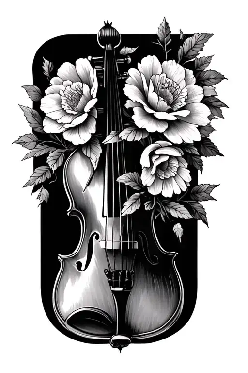 Wilted And Alive Flowers With Broken Violin Intertwined