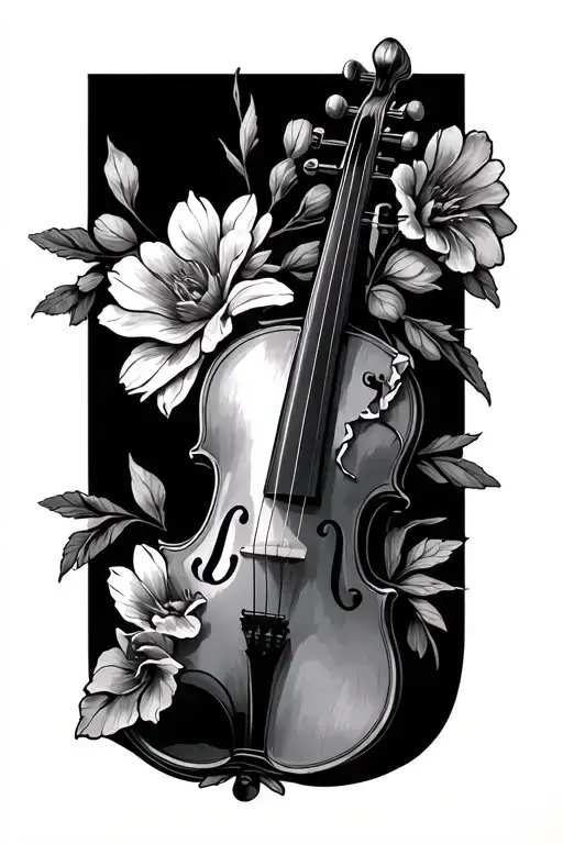 Wilted And Alive Flowers With Broken Violin