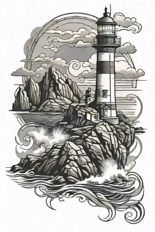 Lighthouse Rocks And Sea