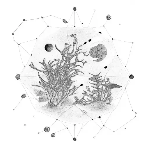 A Constellation Of Alien Plants In A Black-grey Style
