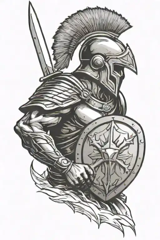 Spartan With Shield And A Sword