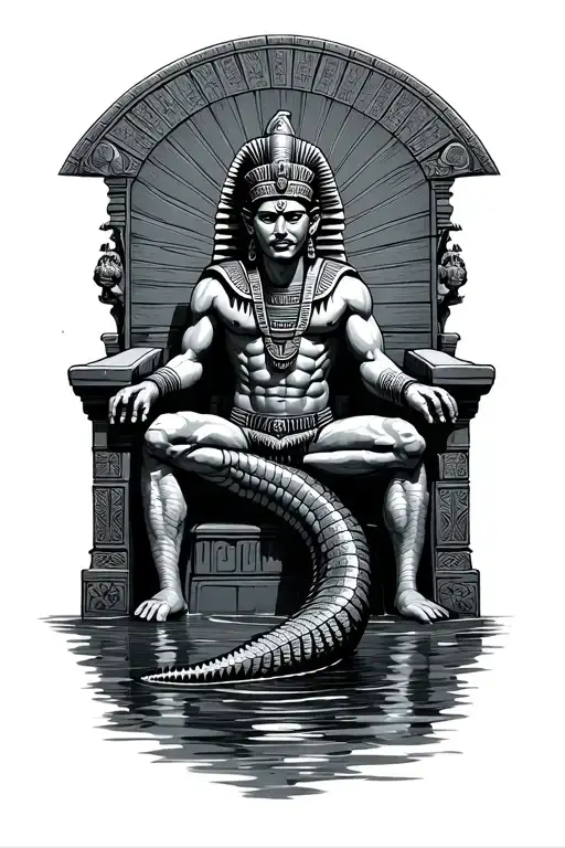 The Nile River Leading Up To Sobek Crocodile God Sitting On Throne
