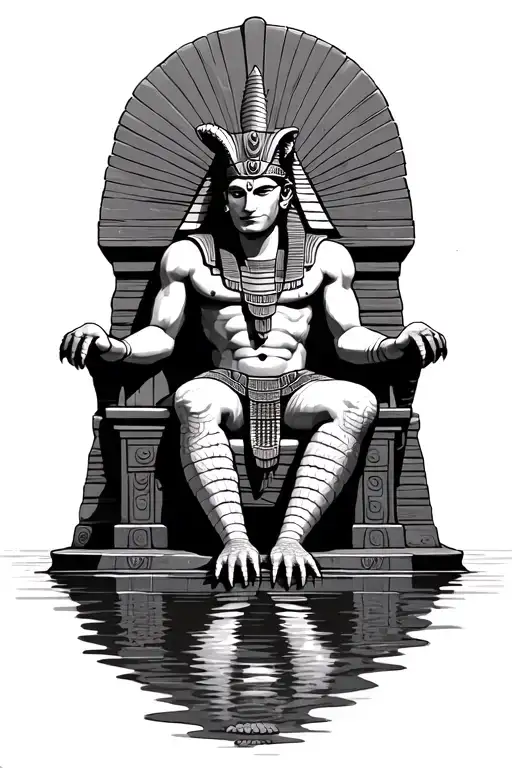 The Nile River Leading Up To Sobek Crocodile God Sitting On Throne