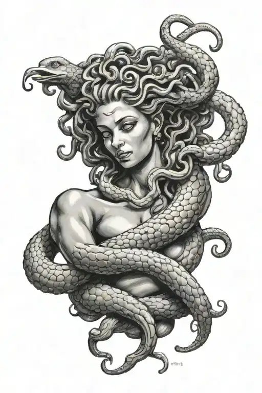 Medusa Gorgon Sitting Sideways Duck Black And White