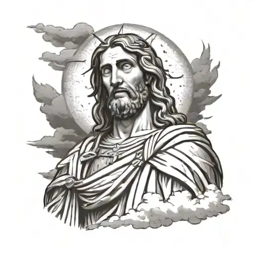 Christ The Reeder Statue With The Moon And Clouds