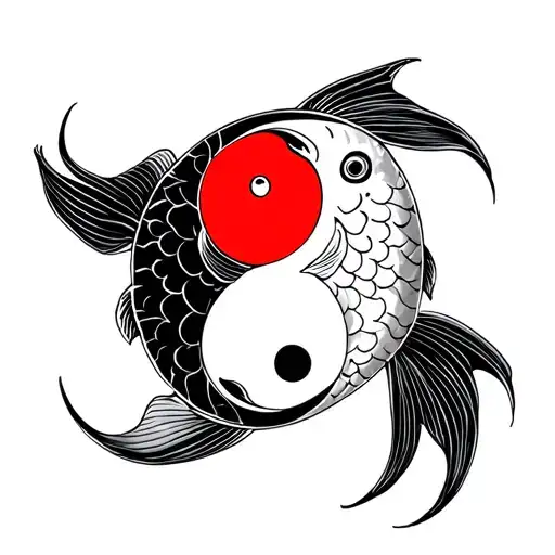 Koi Fish Yin Yang With Red Sun