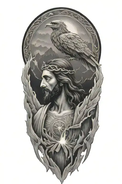 Jesus Surrounded By Mountains Rising Phoenix Rising From Ashes