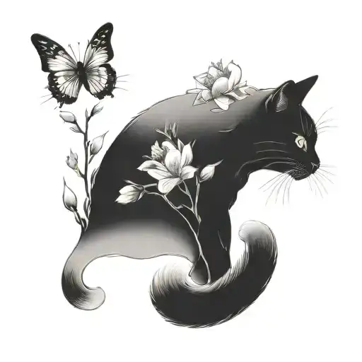 Cat And Peach Blossoms