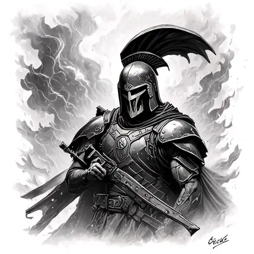 Ghost Version Of An Spartan Soldier Surrounded In A Storm For The Underarm
