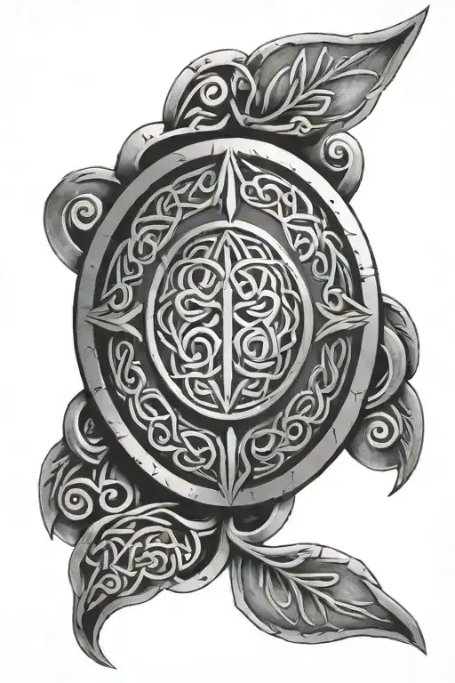 A Celtic Shield With A Hidden Celtic Knot Pattern Representing Protection And Strength