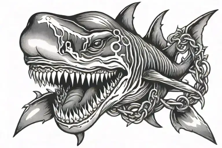 Shark Jaws Wide Open Pearl Necklace Wrapped