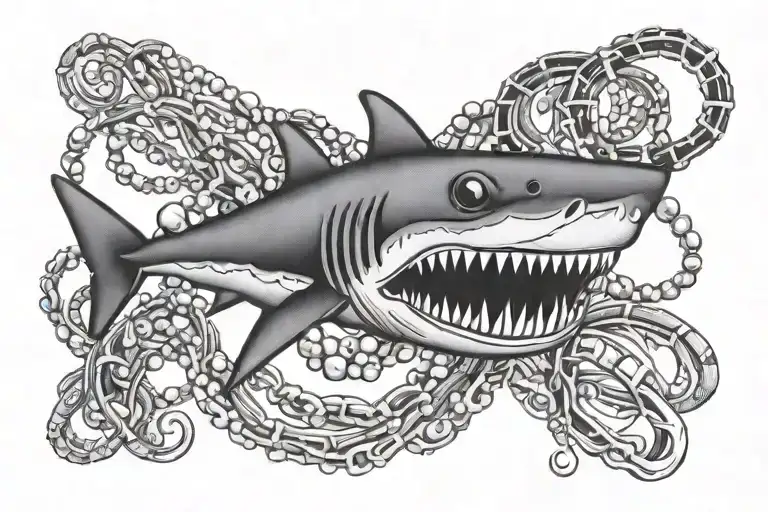 Shark Bones Wide Open Pearl Necklace Wrapped