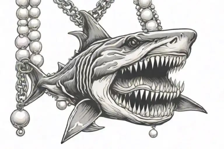 Shark Mouth Wide Open Pearl Necklace Wrapped