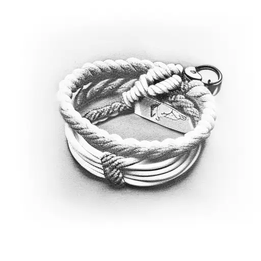 Bracelet Tattoo Made Of Rope With The Name Of Dad And Ending In A Hook Stuck In Human Skin