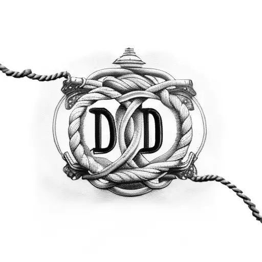 Tattoo Made Of Rope With The Name Of Dad And Ending In A Hook Stuck In Human Skin