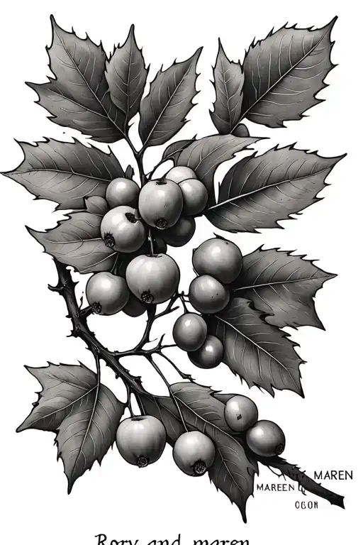 Rowan Tree Branch With Berries Half Sleeve With Names Rory And Maren On Branch