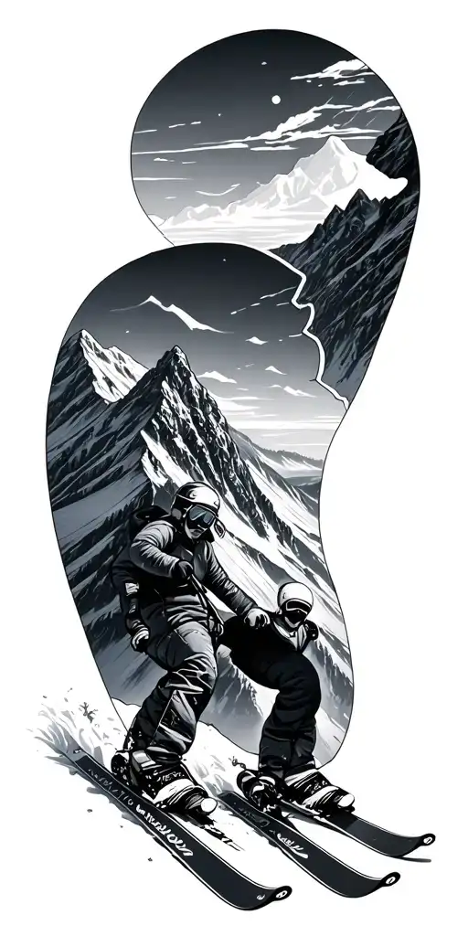 Skiing Steep Mountains Panorama