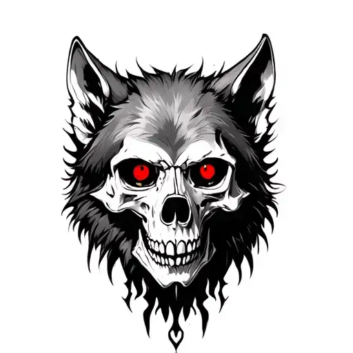 Skull And Wolf With Red Eyes