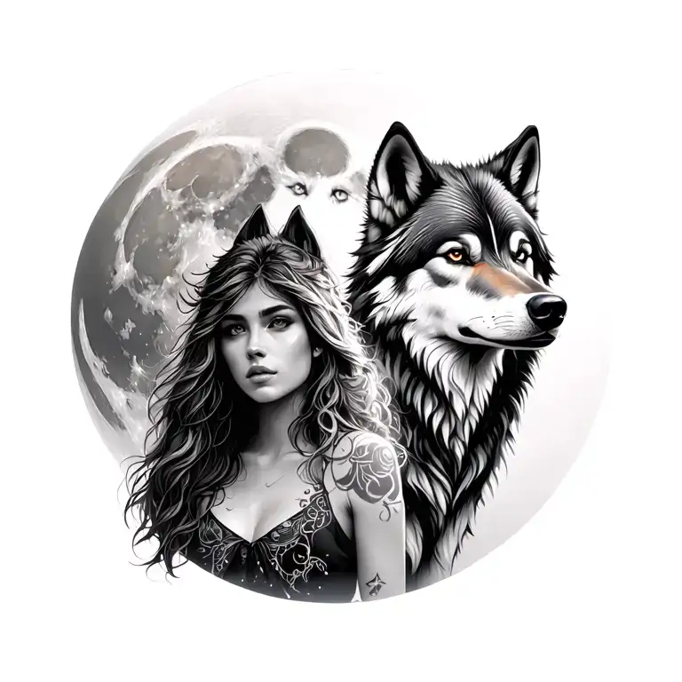 Female And Transparent Male Wolf In Front Of Blood Moon Male Wolf Instead Has Gemini Star Sign