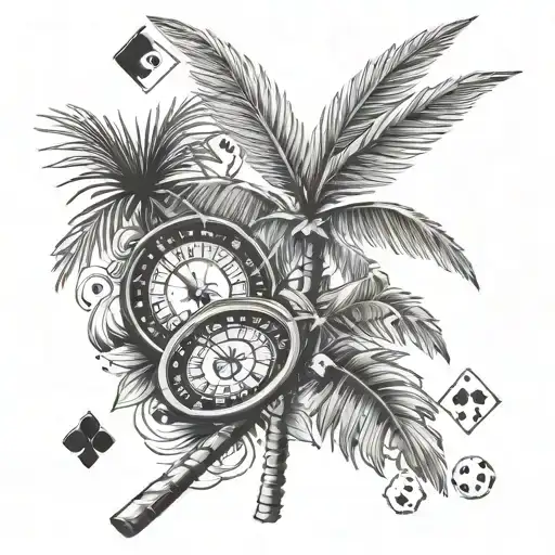 Palm Tree Branch With Gambling Themed Tattoo Featuring