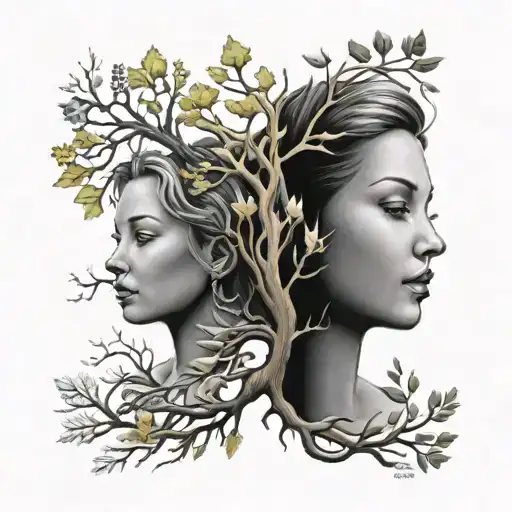 Mother Daughter Oak Tree Colored Leaves