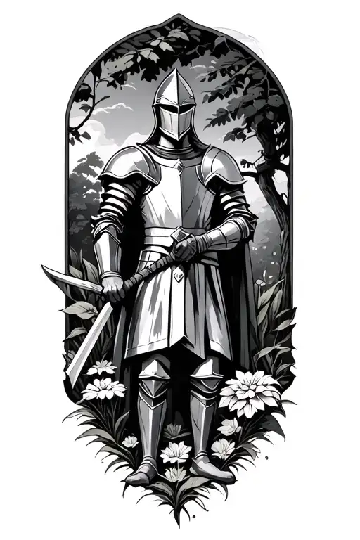 Knight In A Garden Scene