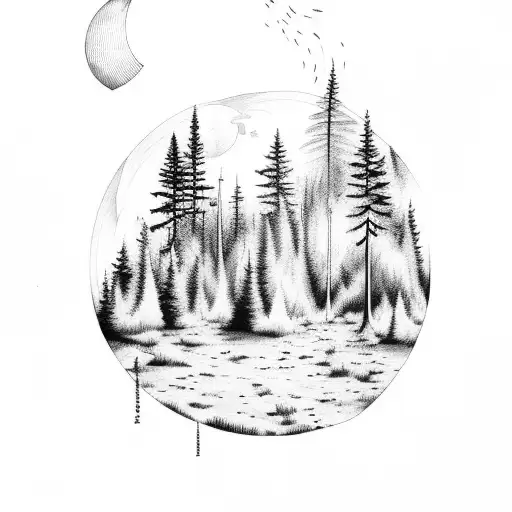 Forest Scenery Under The Moon With Waterfall