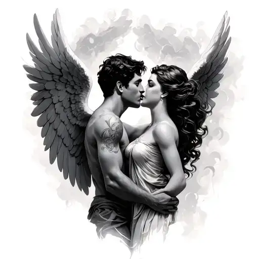 Angel Woman Kisses A Man