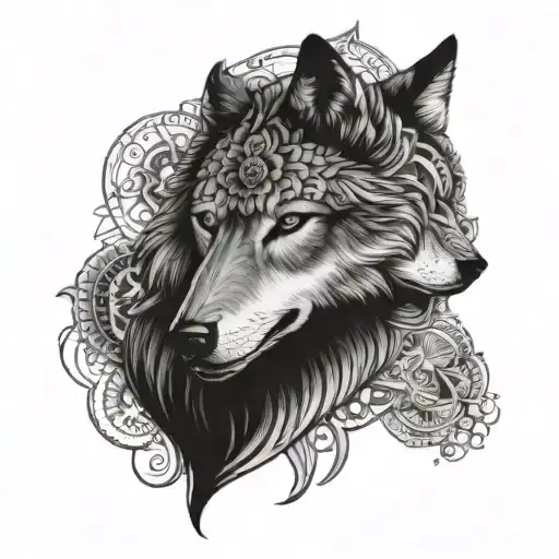 Wolf And Mandala Half Sleeve