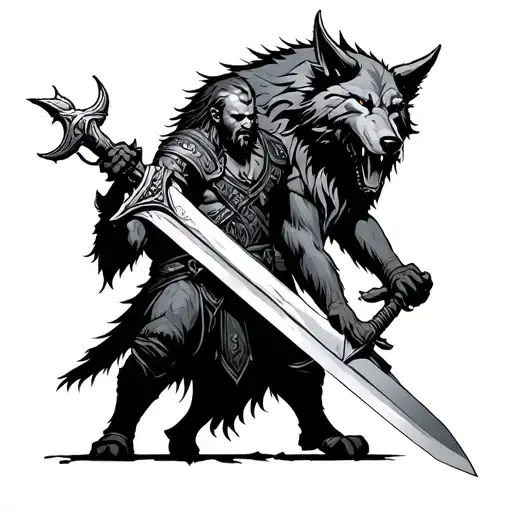 Viking With A Current Sword To A Wolf Garou Who Attacks Him