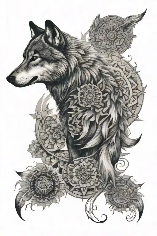 Wolf And Mandala Half Sleeve
