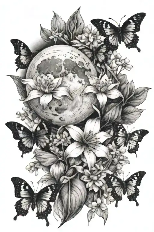 Moon Phases With Butterflies Daises And Lily Of The Valley