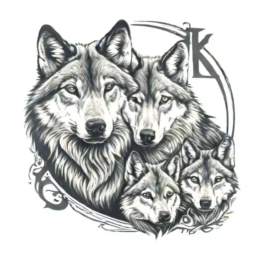 Wolf Family Portraite With Letter Jkl